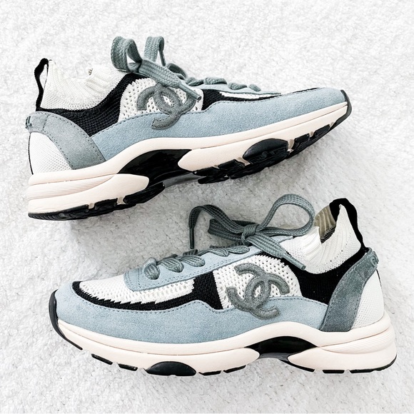 CHANEL Shoes - authentic baby blue chanel logo sneakers